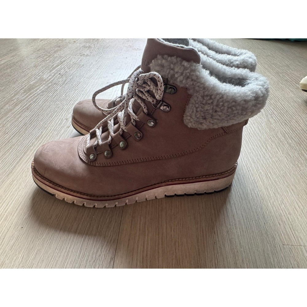 Cole Haan Zerogrand Suede Hiker Boots Mauve Pink Faux Shearling Winter‎ Lace Up